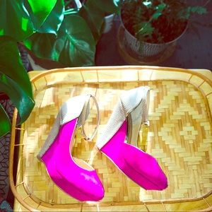 Colin Stuart hot pink leather wedges 6.5 like New!